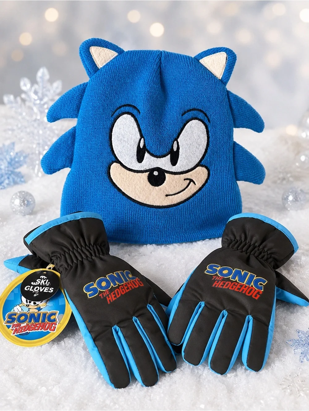 Sonic The Hedgehog Kids Blue Beanie & Ski Gloves Winter Set